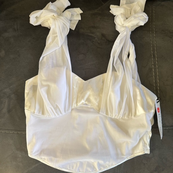 Cider Mesh knotted ruched crop top with tie sleeves NWT size small - Picture 3 of 6